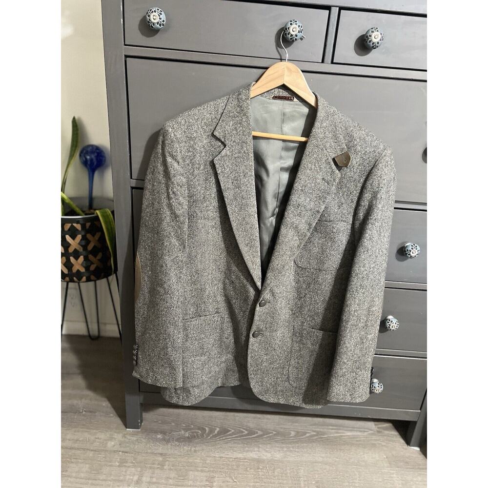 Vtg Hunt Club Wool Jacket Sport Coat Blazer Elbow Patch Gray MENS 40R Read!